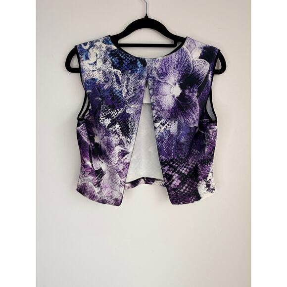 Johanne Beck Purple Floral Sleeveless Top Size M Abstract Print Career Blouse - Picture 5 of 6